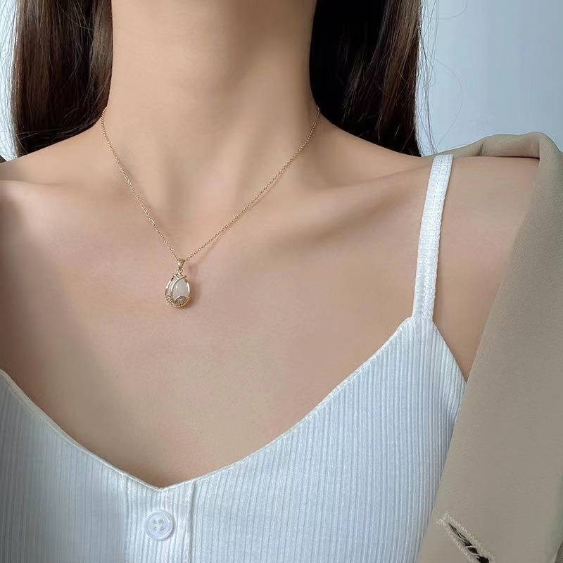 Vòng cổ Hình Hoa Tulip Đính Đá Opal Phong Cách Hàn Quốc Thanh Lịch Không Phai Màu Thời Trang