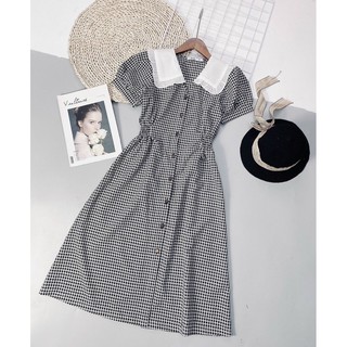 Váy kẻ caro cổ sen