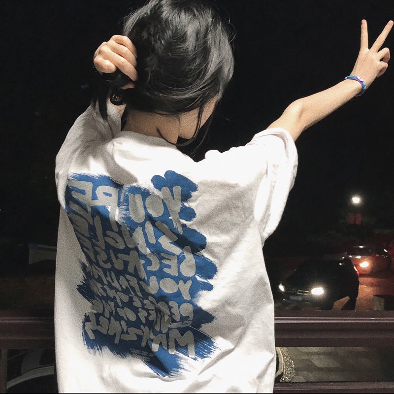 Áo Thun Trắng Tay Ngắn Cổ Tròn Dáng Rộng In Họa Tiết Thời Trang Dễ Phối Đồ Cho Nữ