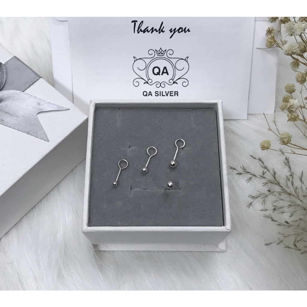 Bông tai bạc 925 nụ tròn khuyên nam nữ đuôi chốt móc S925 MINIMAL Silver Earrings QA SILVER EA200904