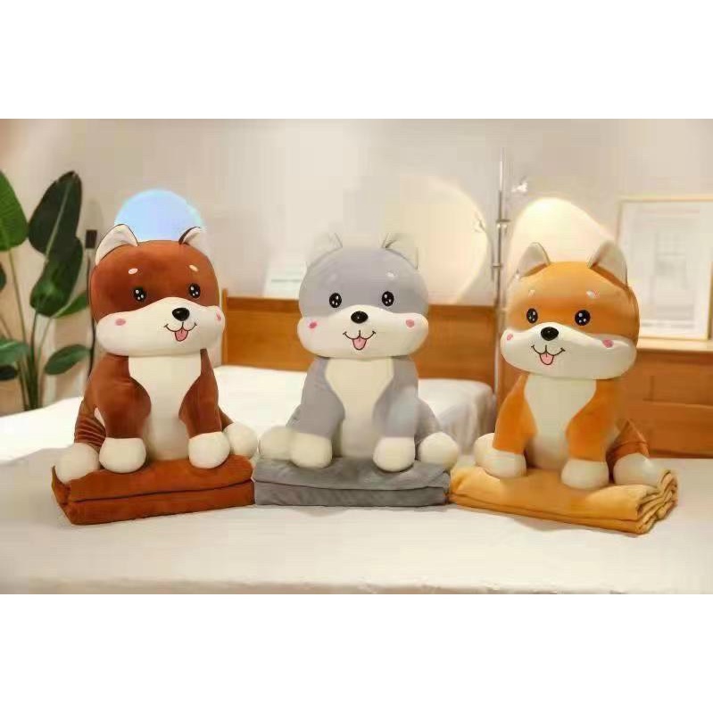 Bộ chăn gối văn phòng hình thú dễ thương, gấu bông có mền cho bé đi học, chăn mền văn phòng đa năng đi du lịch tiện lợi