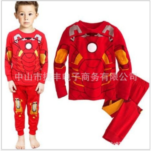 Bộ Đồ Ngủ 2 Mảnh Áo Thun Tay Dài Quần Dài In Hình Iron Man Captain America Cho Bé Trai