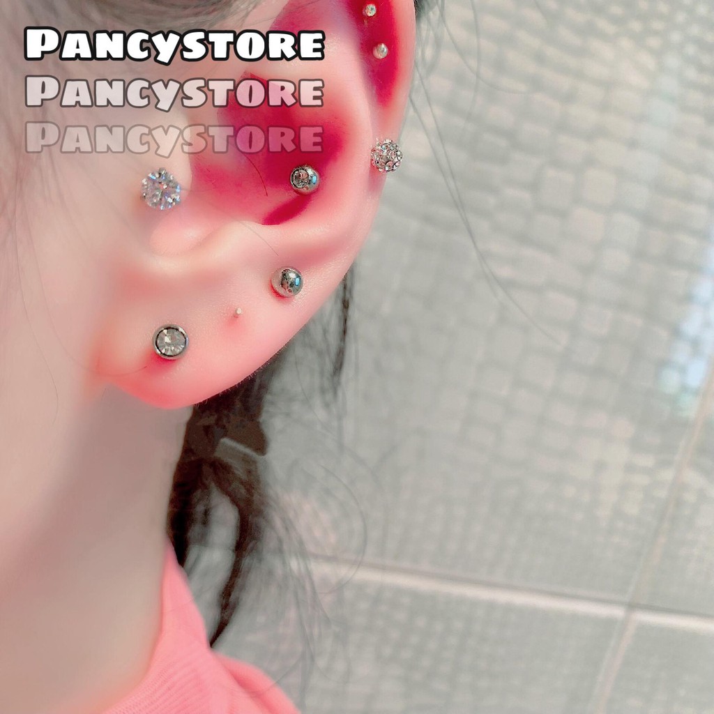 khuyên tai bông tai titan bi tròn kim unisex