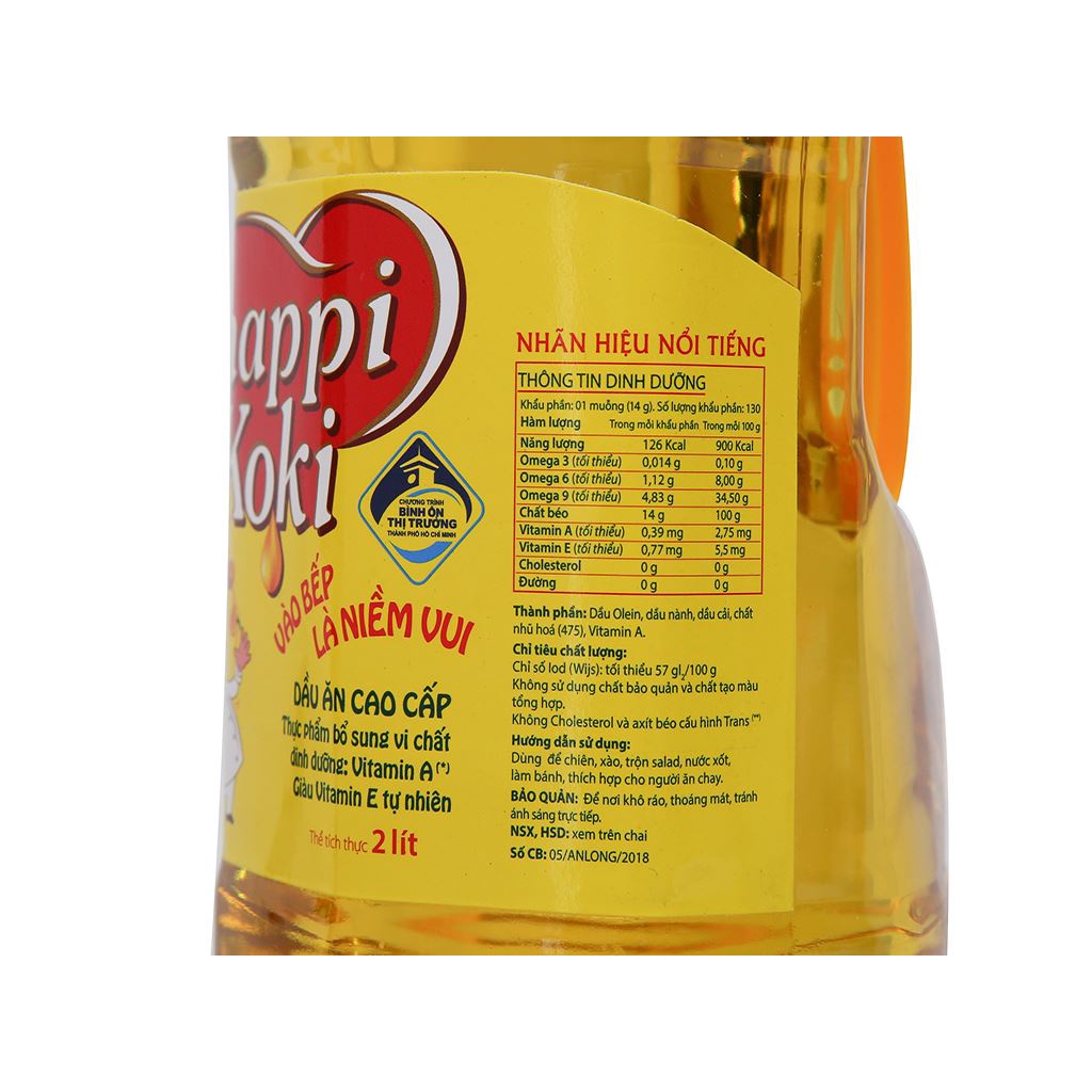 Dầu ăn cao cấp Happi Koki chai 2 lít