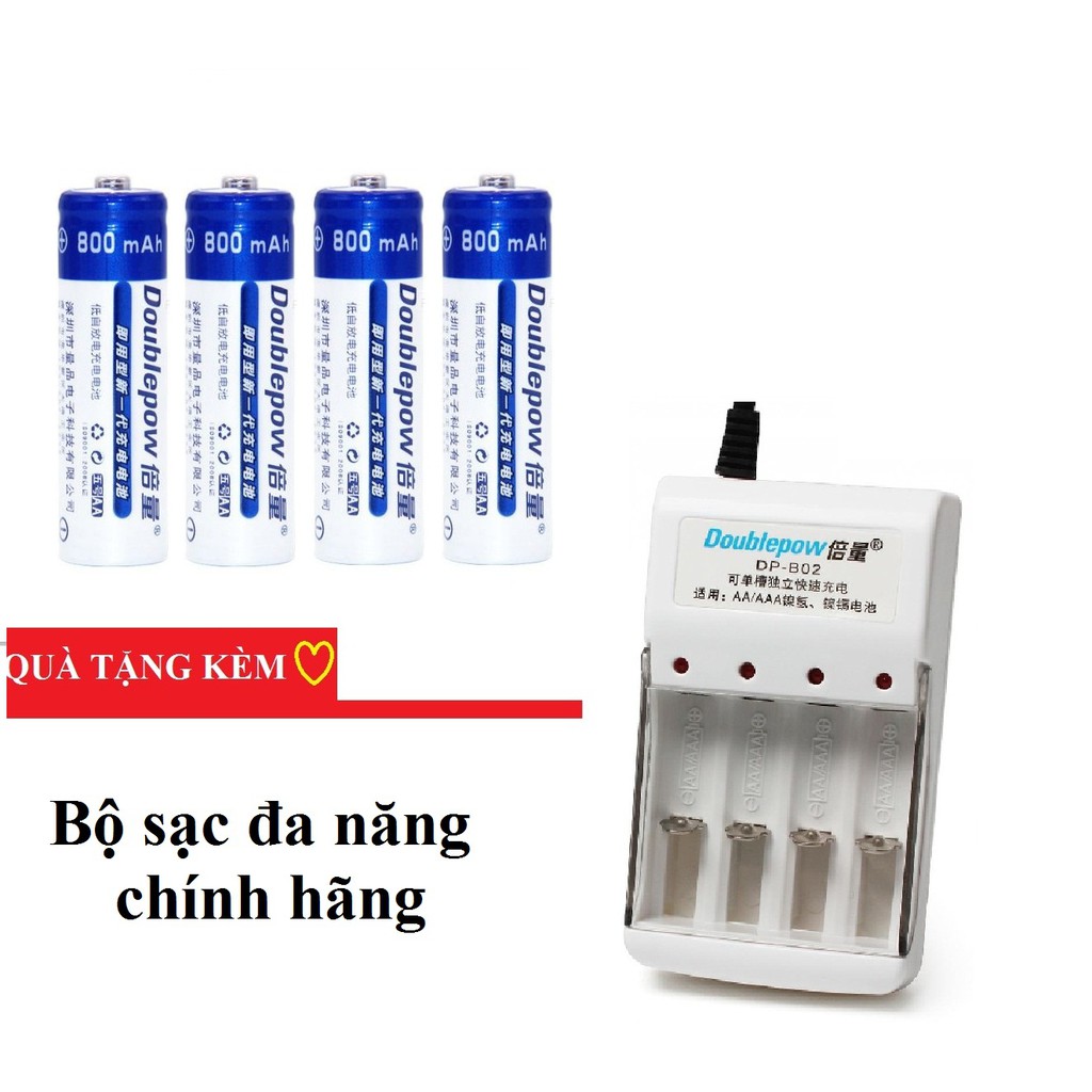 Combo Bộ sạc Doublepow B02 Tặng kèm 4 pin tiểu sạc Doublepow AA 800mAh