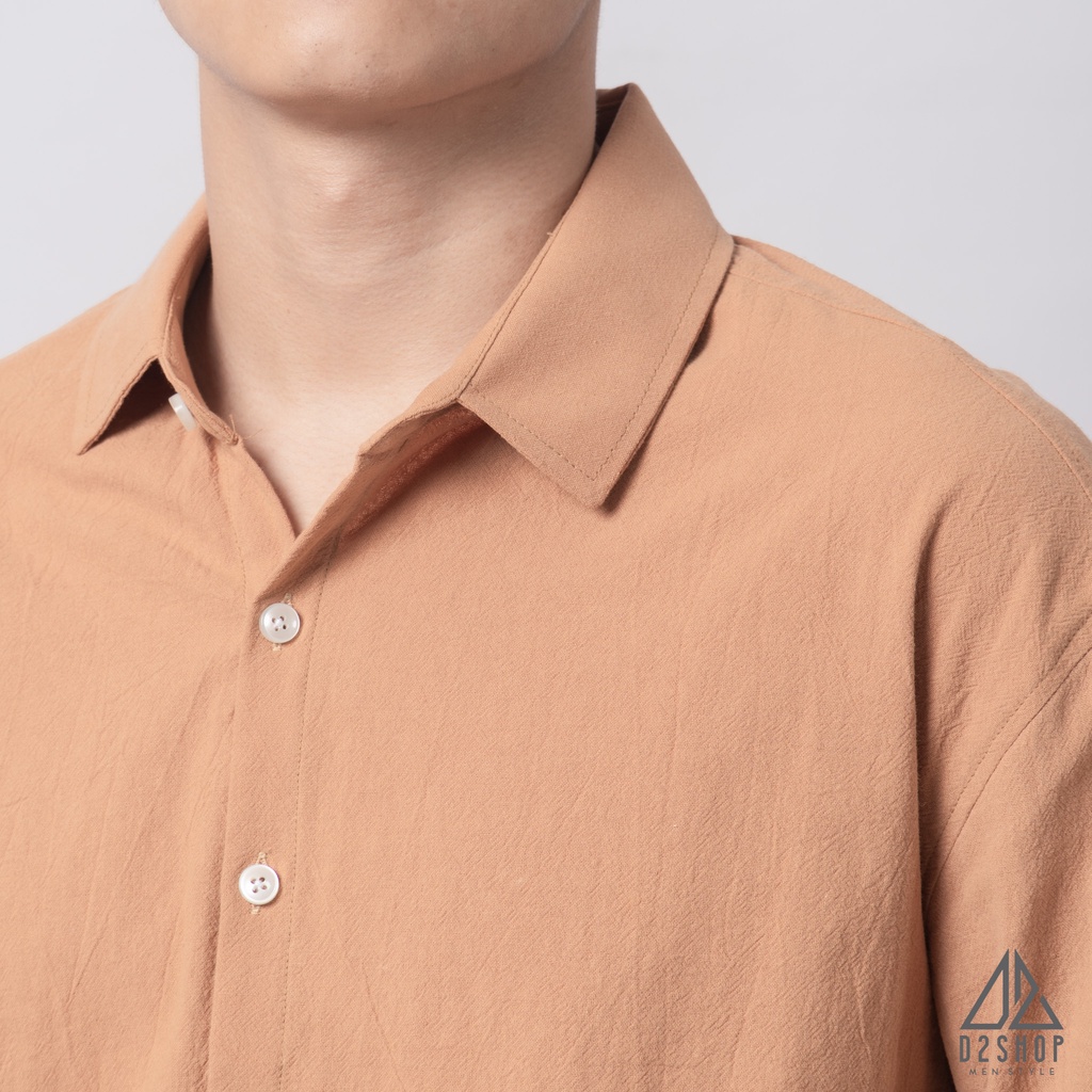 Áo sơ mi D2shop, áo sơ mi nam dài tay vải linen trơn, màu be