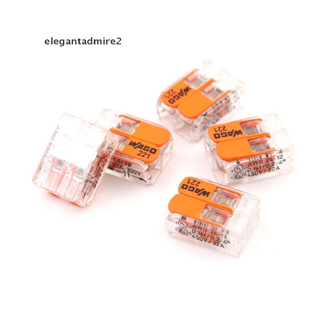 [gele] Hot 5Pcs Sale Wago 221-412 LEVER-NUTS 2 Conductor Compact Connector 10 PK Copper Wire Junction [ele]
