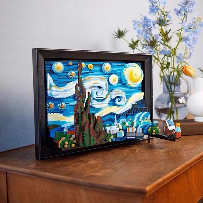 Lắp ráp Starry Van Gogh Pixel Painting World Masterpiece 21033 Bầu trời đầy sao của Van Gogh bản mới nhất