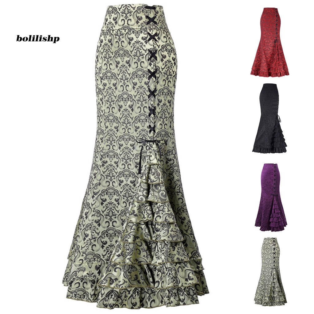Chân Váy Đuôi Cá Vải Jacquard Phong Cách Punk Vintage Dự Tiệc