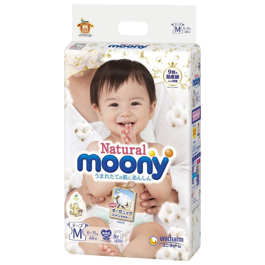 Bỉm MOONY NATURAL dán/quần Nội địa đủ size NB63/S58/M46/L38/L36/XL32
