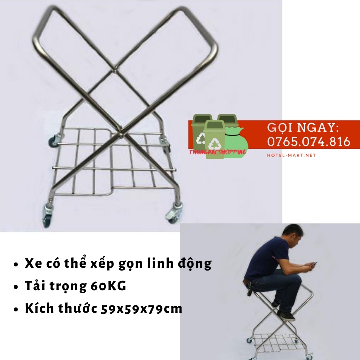 Xe Thu Gom Đồ Bẩn Túi To Có Thể Gập Gọn