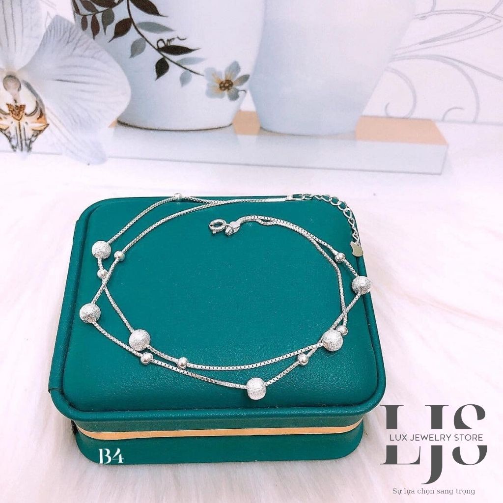 Lắc chân nữ bạc 925 Lux Jewelry, lắc chân bạc nữ hai lớp hoạ tiết quả cầu dễ thương - LUX817