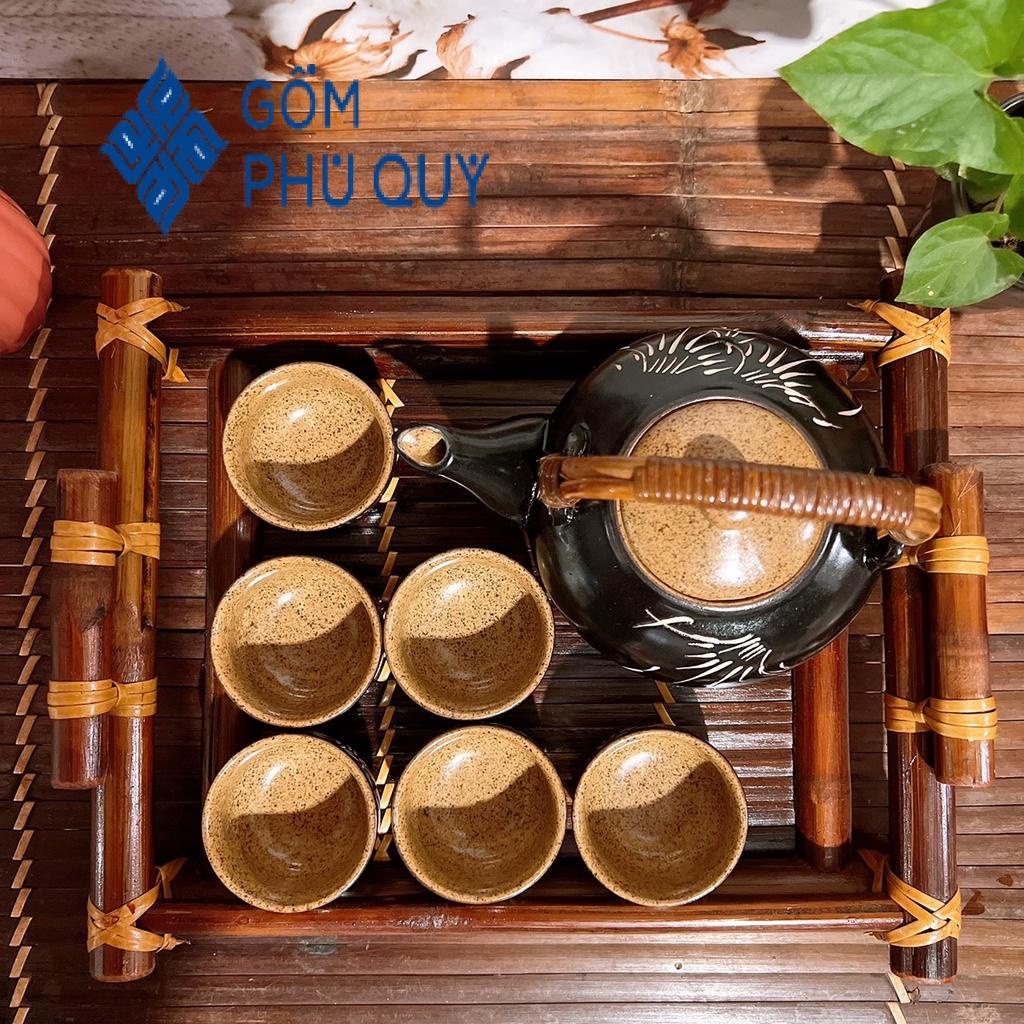 Bộ Ấm Trà ⚱ Gốm Sứ Bát Tràng ⚱ Bộ Ấm Chén Uống Trà Gốm Trúc Men Hoả Biến Gomphuquy Th04