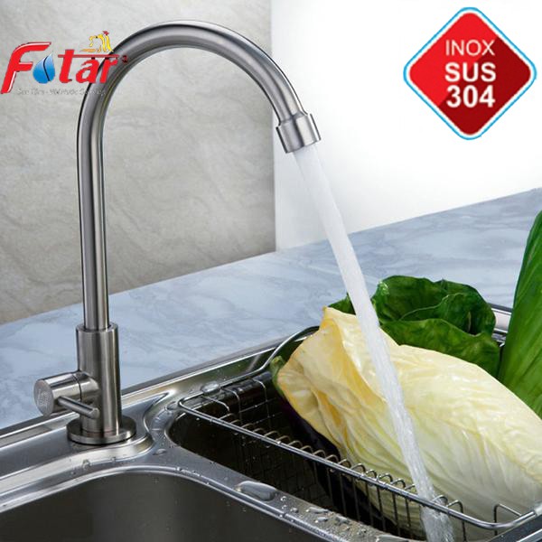 [VÒI NƯỚC MẠNH] Vòi Rửa Chén Bát Lạnh Inox 304 quay 360 độ dùng cho 2 hộc chậu N5002 Fotar