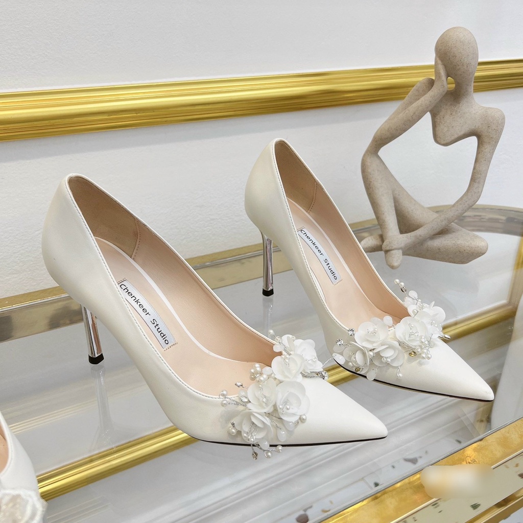 Giày Cưới - Giày Gót Nơ Hoạ Tiết 9p TQXK