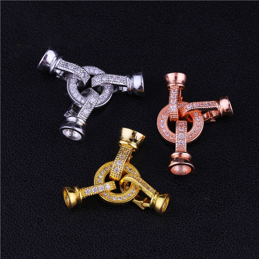 [K20B] Phụ kiện trang sức (DIY) - Chốt khóa 3 chiều tròn nạm đá Zirco làm chuỗi cổ