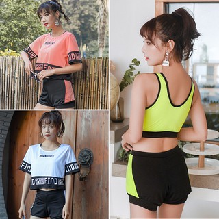 Set áo bơi ba lỗ + quần short bơi + áo crop top khoác ngoài cho nữ