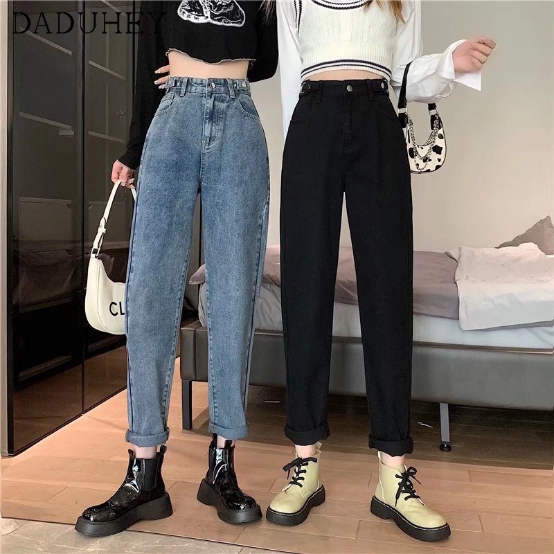 Quần jeans lưng cao ống đứng thời trang Hàn cho nữ