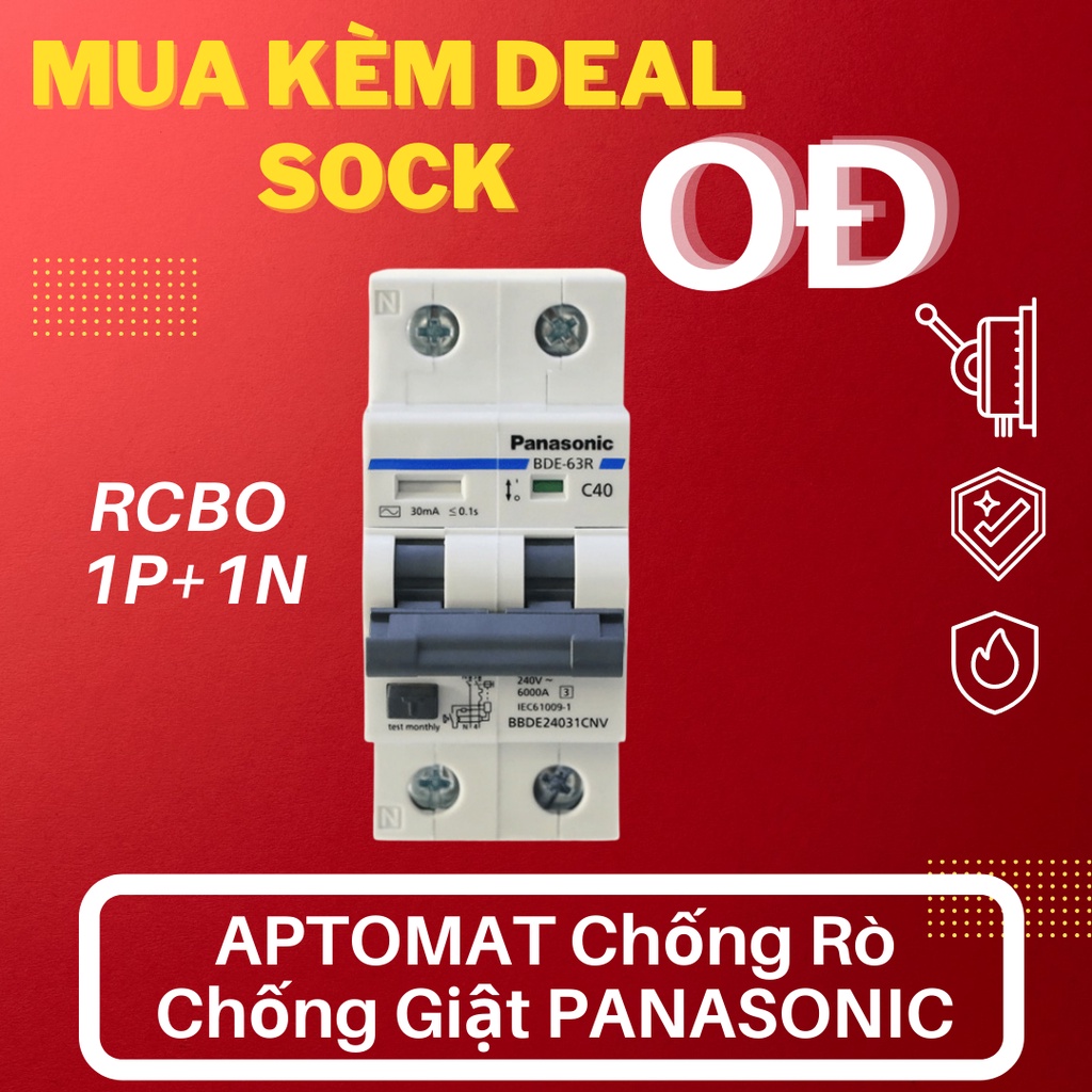 Aptomat Chống Giật 2P 16A, 20A, 25A, 32A, 40A, 50A, 63A , CB Chống Giật Chống Rò PANASONIC RCBO