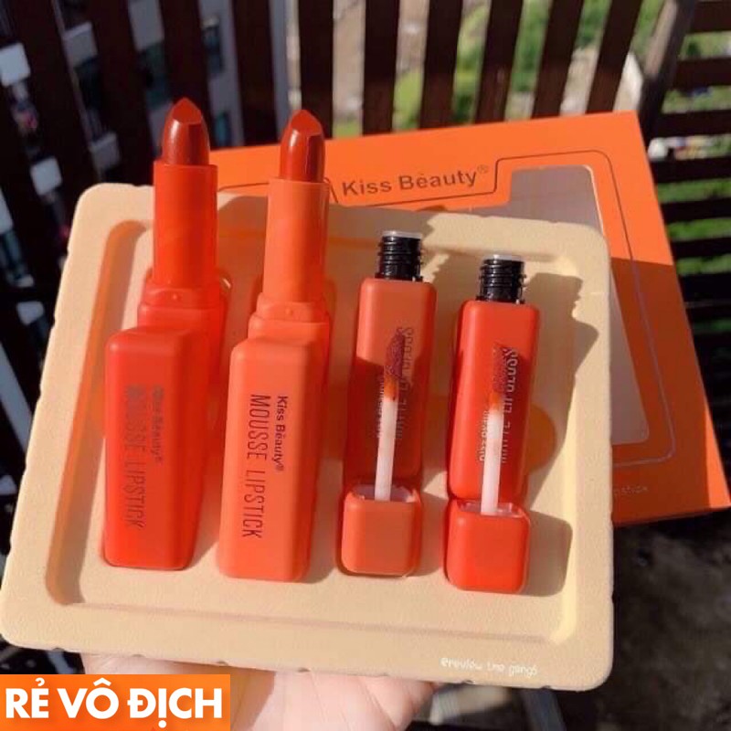 Set Son Môi Kiss Beauty 4 Cây Fullsize 💗 LIPSTICK 💗 MATTE ĐÀO | BigBuy360 - bigbuy360.vn