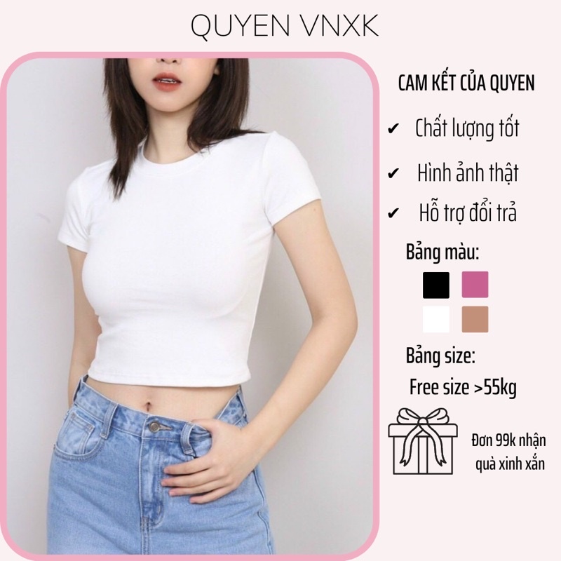 Áo crotop cổ tròn dáng ôm chất liệu co giãn phom basic không kén dáng