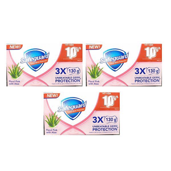 Combo 3 Bánh Xà Phòng Diệt 99.9% Vi Khuẩn SAFEGUARD 130G Hương Dịu Nhẹ/ Trắng Tinh Khiết/ Hồng Hoa &amp; Lô Hội/ Thảo Mộc