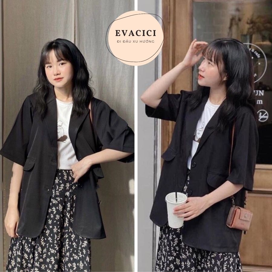 {EVACICI} Blazer NGẮN TAY 1 lớp ulzzang, áo khoác Blazer kiểu vest 1 lớp CỘC TAY 3 màu HOT HIT