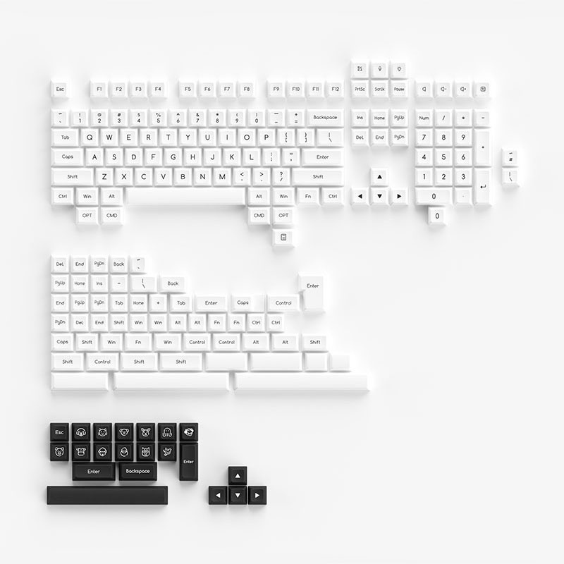 Set keycap AKKO Black on White BoW (ABS Double-Shot / SA-Leveled profile / 195 nút) - Hàng chính hãng