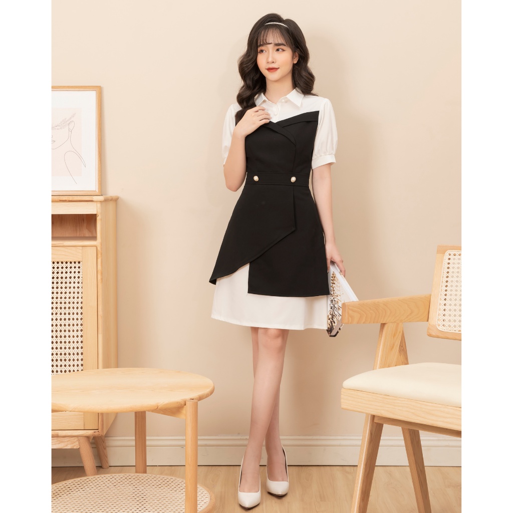 Váy Công Sở Chữ A Nữ ALICE Thiết Kế Cổ Sơ Mi Chân Váy Vạt Chéo Sang Đính Ngọc Thanh Lịch V703 | BigBuy360 - bigbuy360.vn