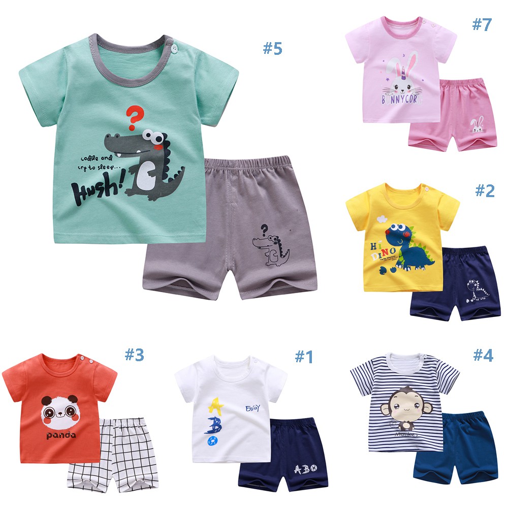 Bộ quần áo bé trai Baju Áo phông + ngắn họa tiết Khủng long ngụy trang quần áo trẻ em mát mẻ cho trẻ sơ sinh từ 1-8 tuổi (trắng, vàng)