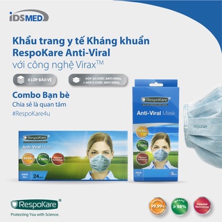 Combo Khẩu trang kháng khuẩn RespoKare Anti-Viral 4 lớp, công nghệ Virax, FDA cleared, Hộp 24 chiếc và hộp 5 chiếc