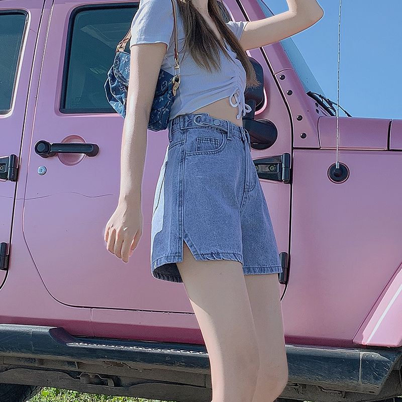 Quần Short Denim Mỏng Ống Rộng Lưng Cao Thời Trang Mùa Hè 2022