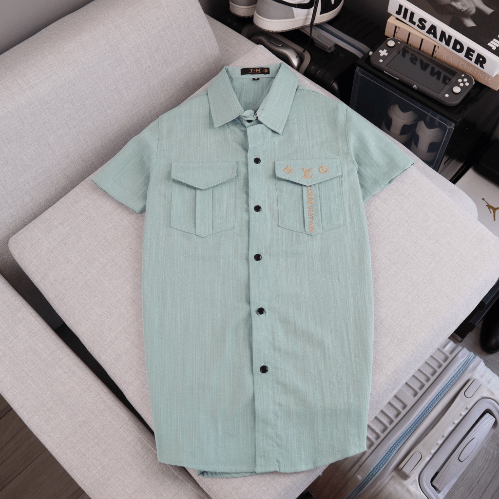 Áo Sơ Mi Nam Tay Ngắn Vải Đũi Thêu Chữ Cao Cấp Thiết Kế Sang Trọng Tôn Dáng Thời trang Cao Cấp [NEW UNISEX]