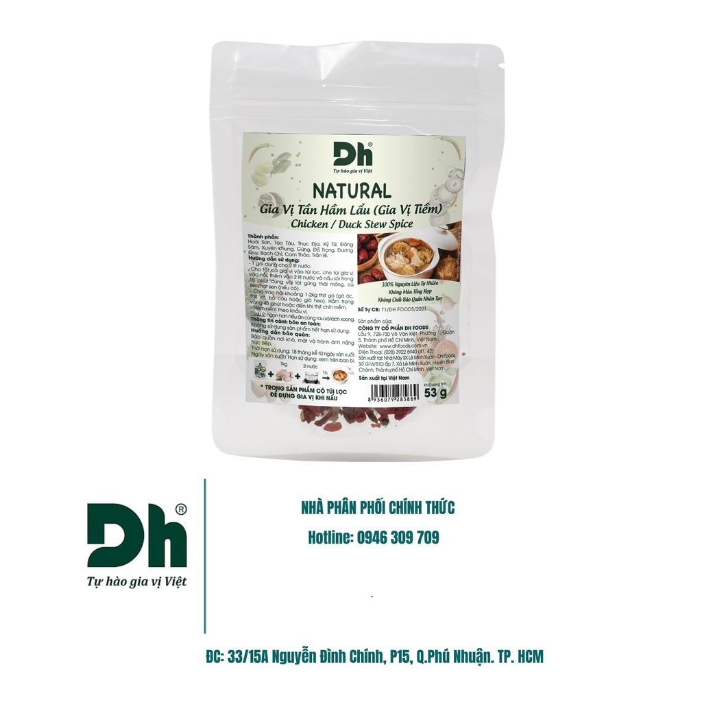 Gói NATURAL Gia Vị Tần Hầm Lẩu (Gia Vị Tiềm) - Thương hiệu DH Foods