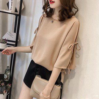 Áo voan tay lửng cột nơ