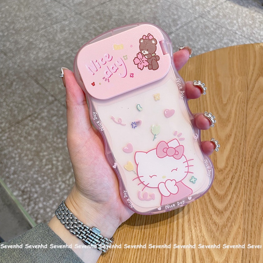 Ốp Điện Thoại Mềm Họa Tiết Hello Kitty Gắn Gương Trang Điểm Cho iPhone 14 13 12 11 Pro Max Xs Max Xr X