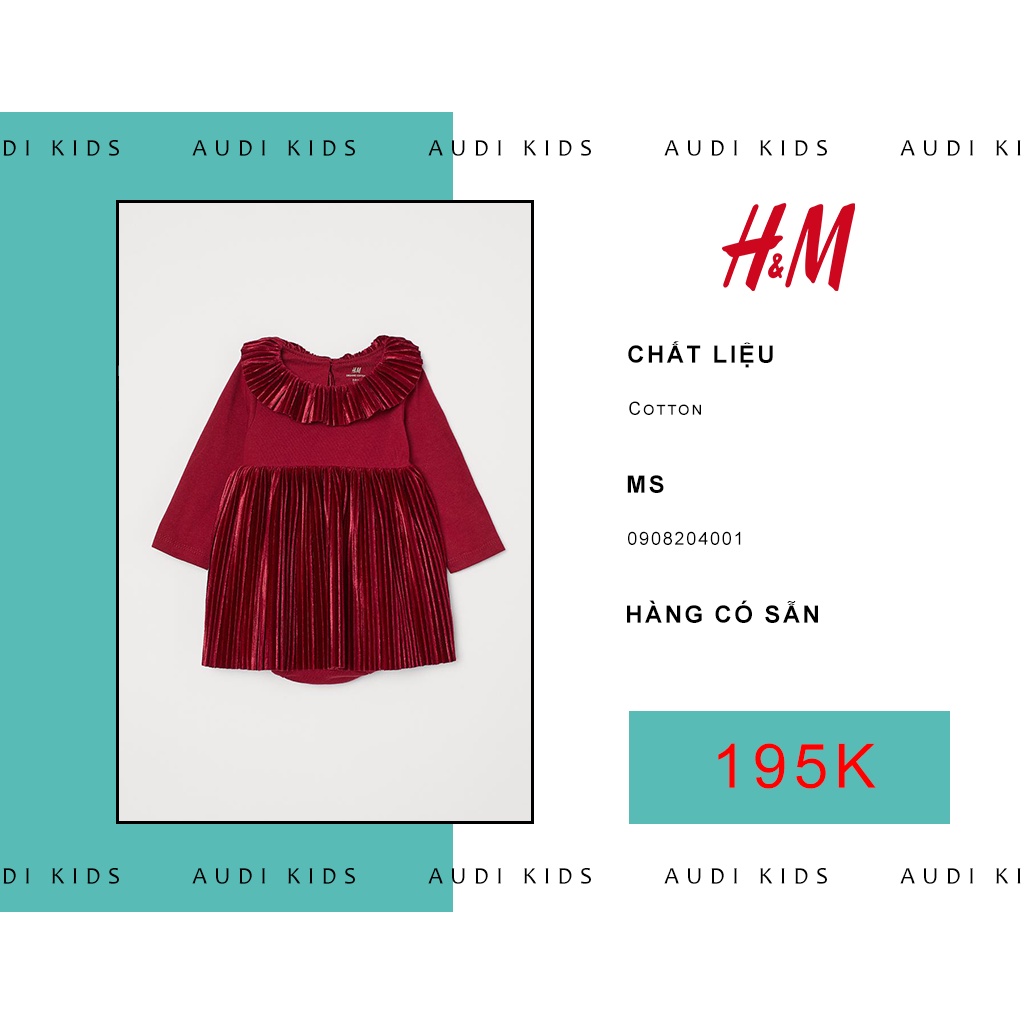 Đầm đỏ xếp ly siêu cute cho bé gái từ 2 đến 9 tháng tuổi - H&M chính hãng