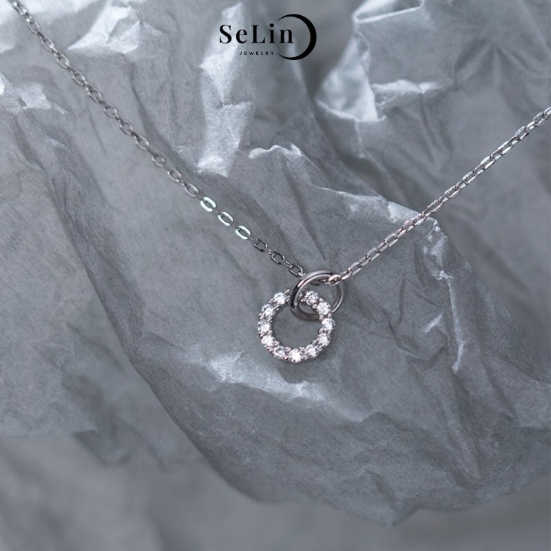 Dây chuyền bạc nữ 925 mặt tròn viền đính đá cao cấp cá lấp lánh đơn giản SELIN JEWELRY - 0042