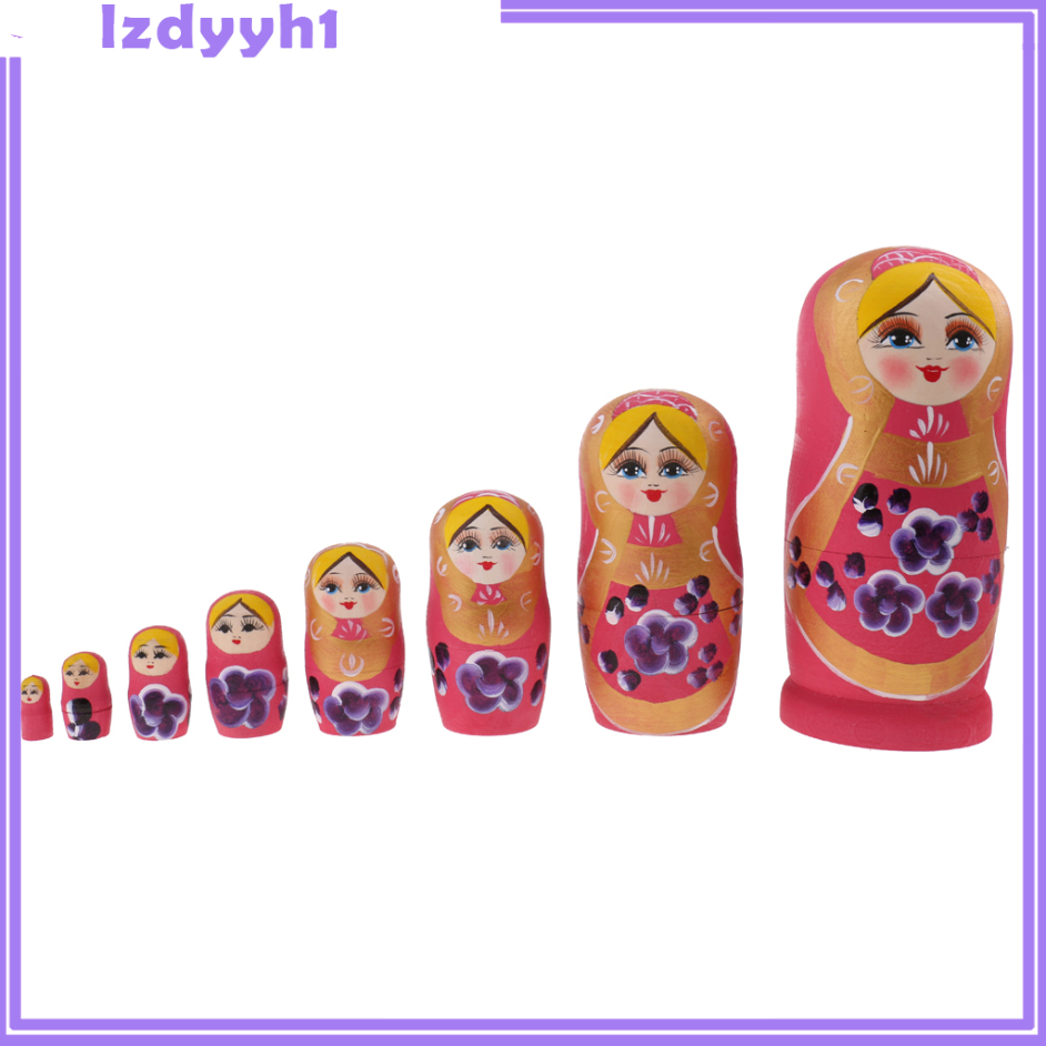 Bộ 8 Búp Bê Nga Matryoshka Bằng Gỗ Màu Hồng