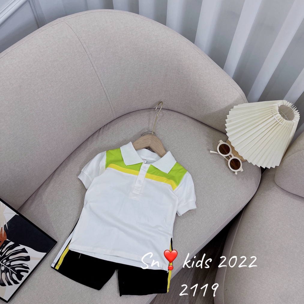 Đồ bộ mùa hè cho bé trai, Bộ quần áo có cổ phối màu thể thao cho bé size 10-30kg