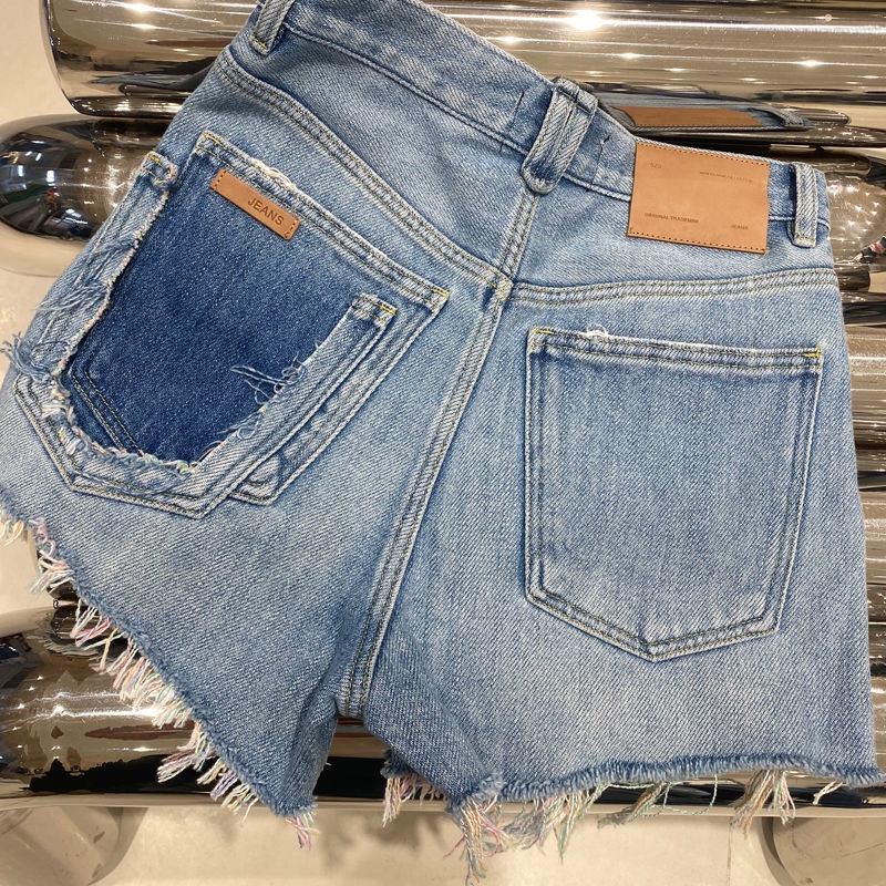 Quần Short Denim Dáng Chữ A Ống Rộng Lưng Cao Phối Màu Sắc Tương Phản 2022