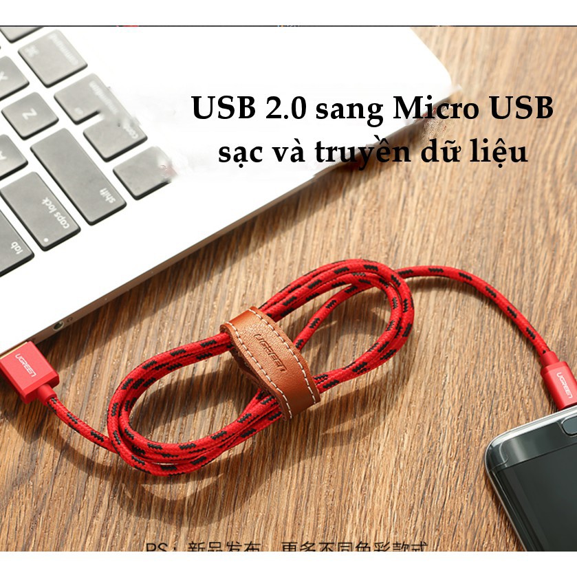 Cáp sạc và truyền dữ liệu Micro USB sang USB 2.0 vải dù bọc nilon bền đẹp dài 0.5m UGREEN US246 (màu đỏ)