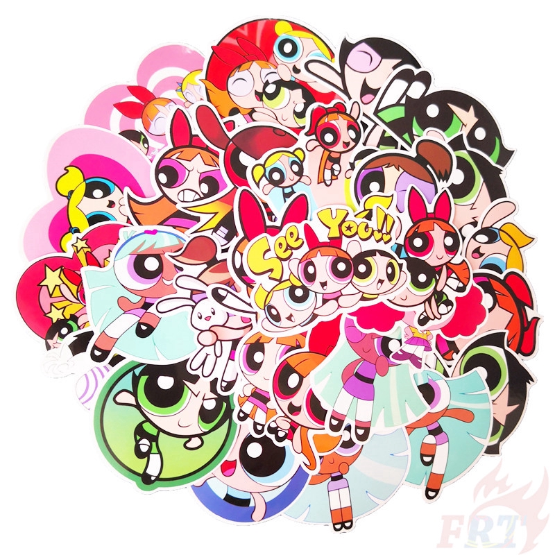 Bộ 50 miếng dán họa tiết The Powerpuff Girls dùng trang trí xinh xắn