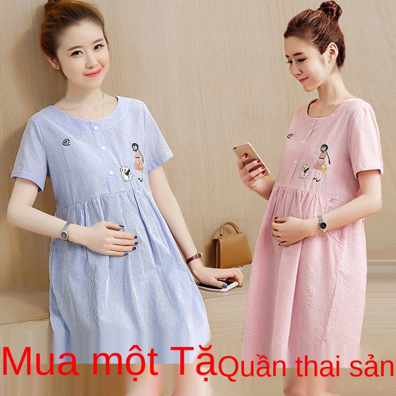 váy bầu mùa hè váy bầu mùa hè rộng rãi và mỏng mới cho bà bầu áo thun quần bầu phù hợp với váy mùa hèD
