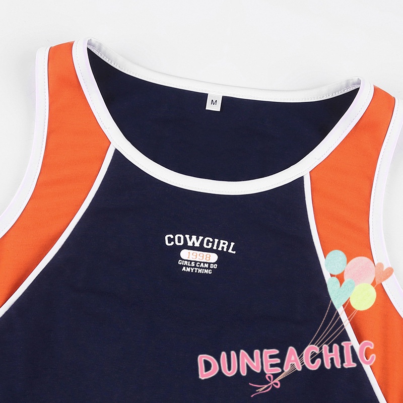 DUNEA Áo Liền Quần Thể Thao Sát Nách Màu Sắc Tương Phản In Chữ Quyến Rũ Cho Nữ