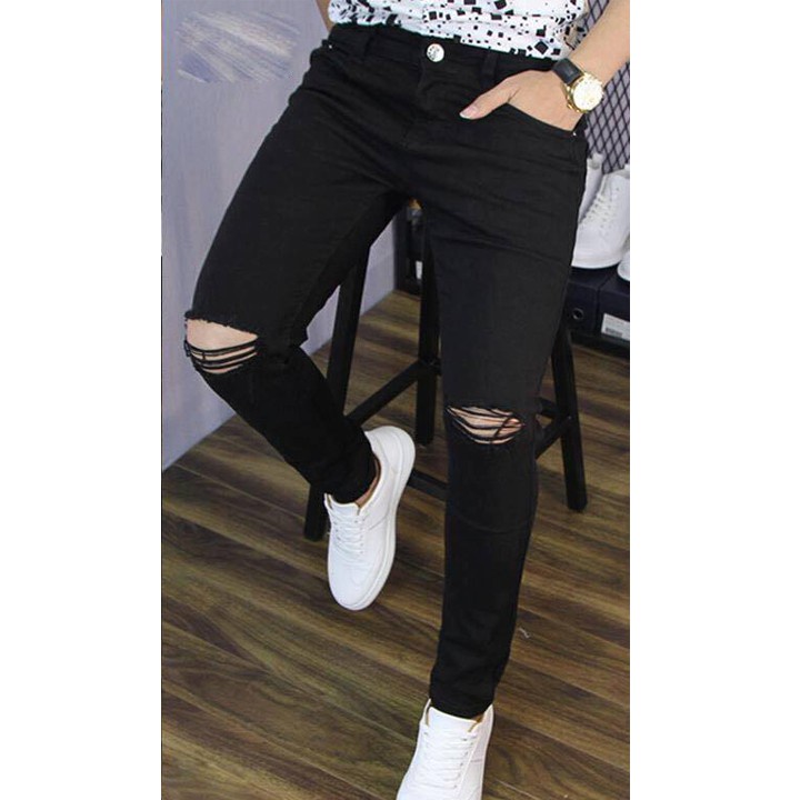Quần Jeans Nam clowdy.store Rách Gối Chất Jean Cotton Co Giãn Dáng Ôm Thời Trang