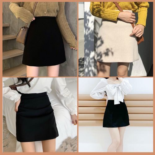 [Freeship + Quà tặng] Chân váy chữ A có quần trong, ngắn trên gối, lưng cao co dãn 4 chiều vải dày dặn màu đen, màu be | BigBuy360 - bigbuy360.vn