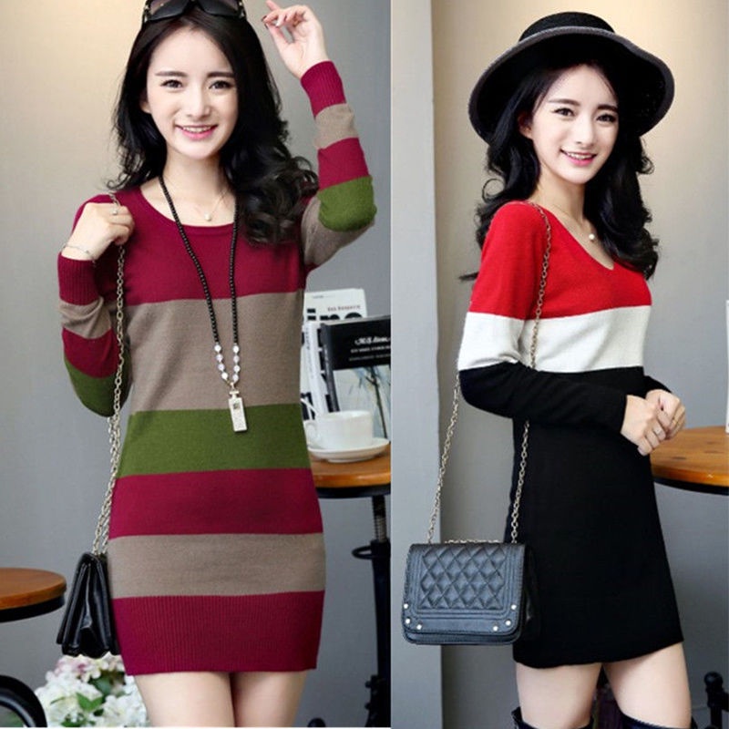V2021 new plus size áo len nữ dài trung phiên bản Hàn Quốc của chiếc váy ôm sát hông có mũ trùm đầu