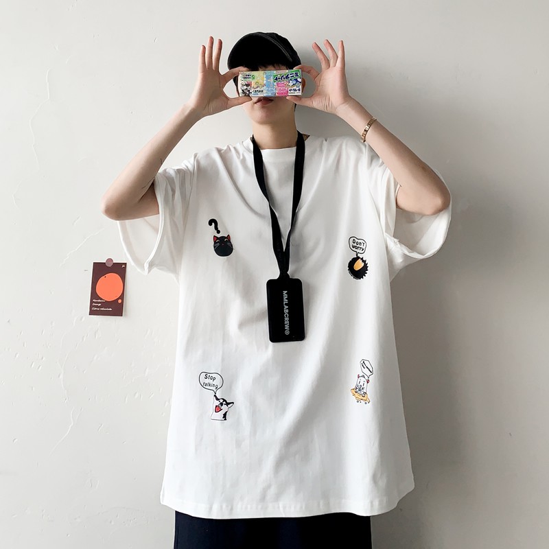 Áo Thun Tay Ngắn Dáng Rộng Họa Tiết Chú Chó Phong Cách Hàn Quốc Thời Trang Cho Nam 8XL