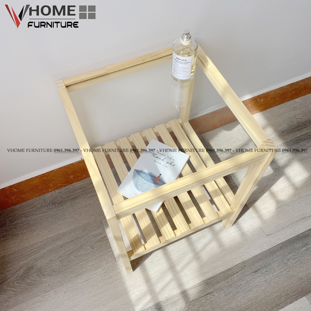 Kệ Đầu Giường Gỗ Thông VHOME Furniture Mặt Kính Cường Lực 35cm x 35cm x 50cm Nội Thất Lắp Ráp | BigBuy360 - bigbuy360.vn